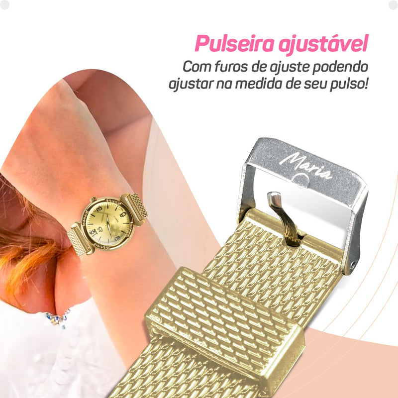 Relógio Feminino Tokyo Dourado Ganhe Grátis + Colar mãe coração