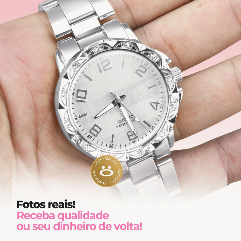 Relógio feminino Clara  Prata Ganhe Grátis + colar + brincos + caixa